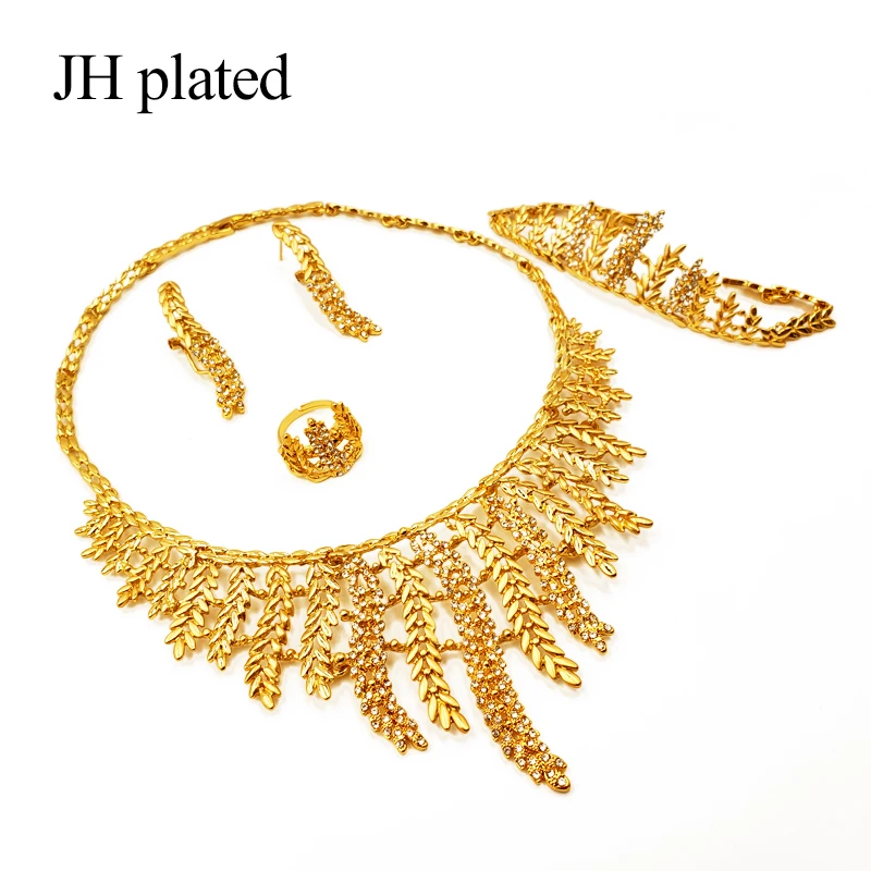 JHplated Fashion African Ethiopian Eritrean Shiny Jewelry Gold Sets Necklace / Earrings / Ring / Bracelet Wedding gifts