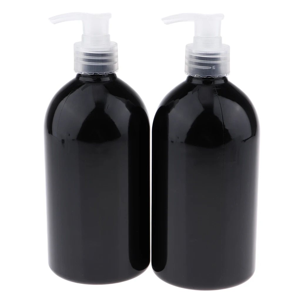 2pcs/set Leak-proof Refillable Empty Durable Amber PET Plastic Shampoo & Conditioner Cosmetic Bottle 500ML for Travel Home