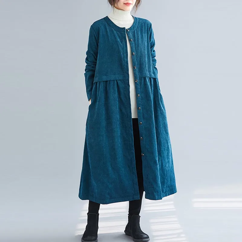 Осенне-зимние Бархатные куртки женские большие размеры с длинным рукавом винтажные Harajuku длинный кардиган вельветовые куртки пальто ветровки - Цвет: Синий