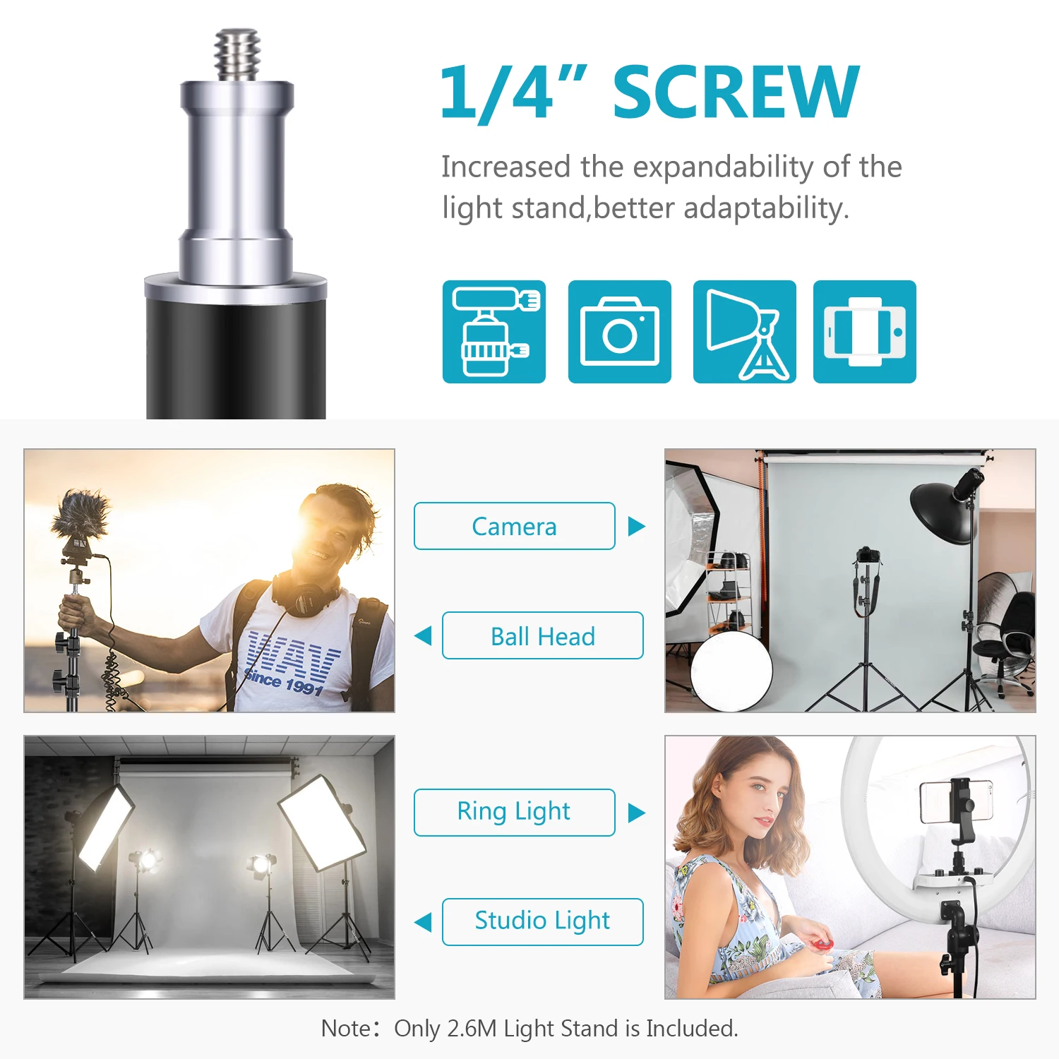  Neewer Aluminum Light Photography Tripod Stand Light Stand 2.7-8.5 feet/85-260 Centimeters Adjustab