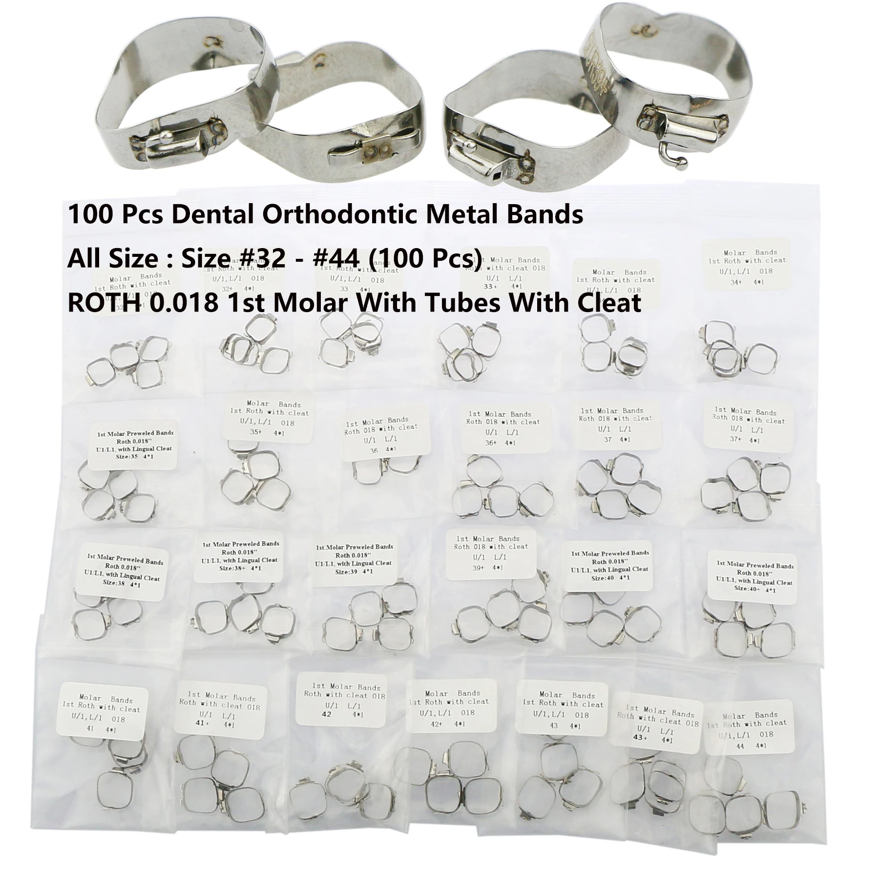 100PcsDentalOrthodonticMetalBandsSizeSize3244ROTH00181st