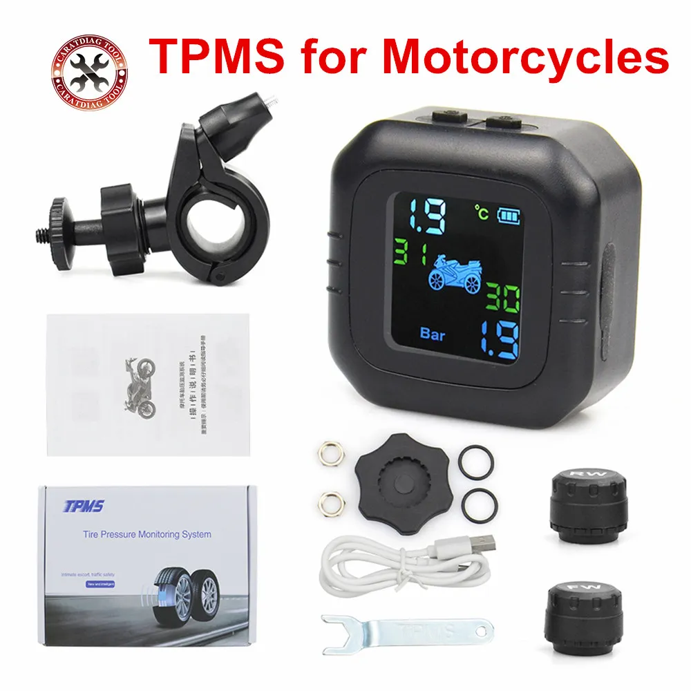 TPMS for Motorcycles Real Time Tire Pressure Monitoring System Wireless LCD Display 2 External Sensors free shipping | Автомобили и