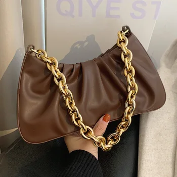 

NEW Luxury Gold Chain Bag for Women 2020 Winter Armpit Bag Lady Shoulder Crossbody Handbag Female Travel Hand Bag Purse