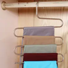 5 שכבות תליית בגדי קולבי נירוסטה תליית מדף S-סוג רב-פונקציה מכנסיים קולב רב שכבתי ארון אחסון מתלה(China)