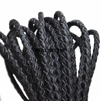 

2m/lot approx 6mm Round Black Braided Genuine Leather Strip Cord String Rope For Bracelet Necklace Jewelry cowhide leather cords