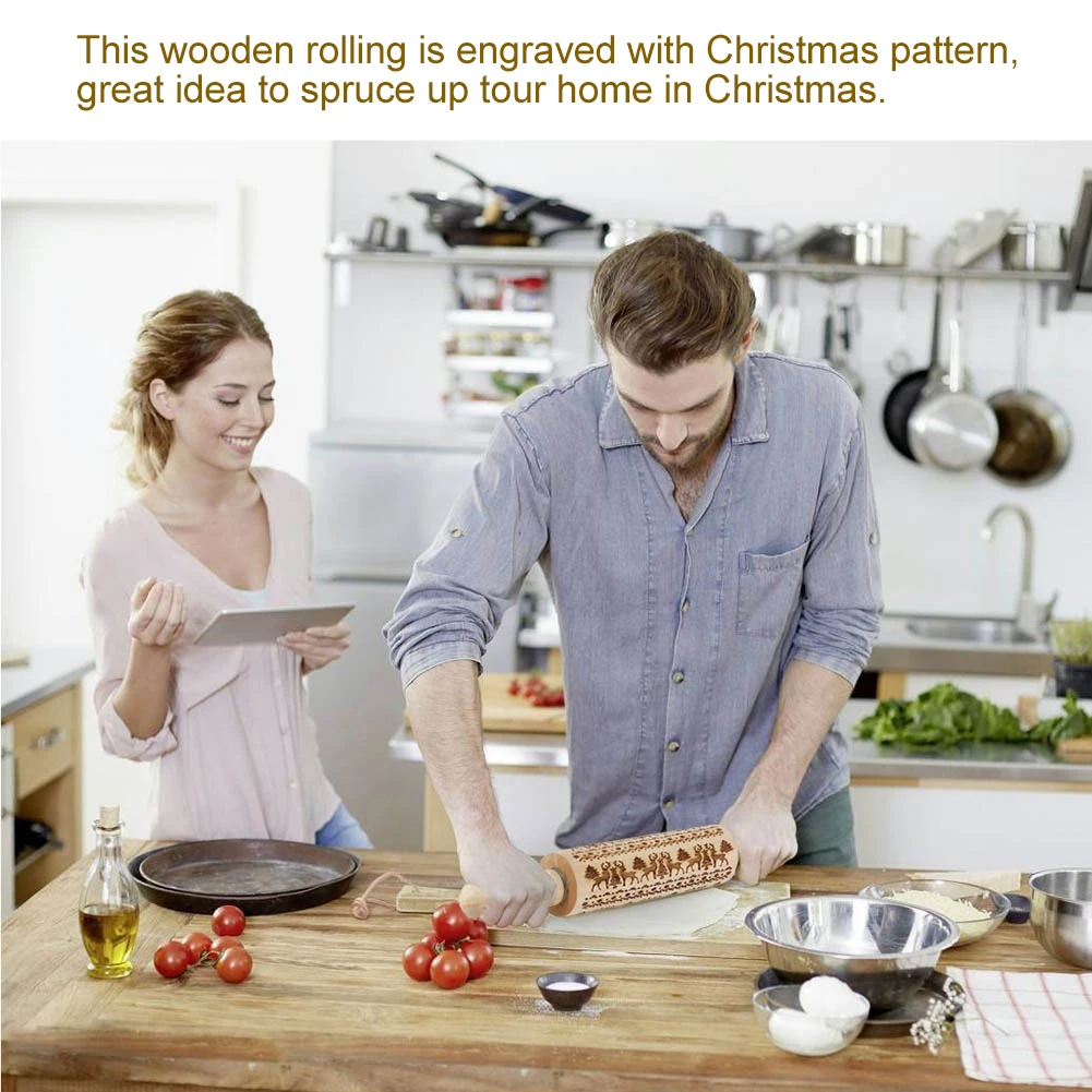 Челнока Рождественский тисненая скалка для выпечки печенья печенье, фондан, пирог тесто гравировкой деревянный ролик рождественская ёлка, олень