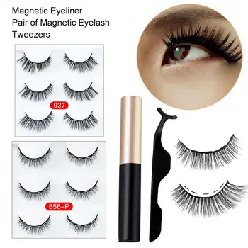 

3 Pair Magnet Eyelash Magnetic Liquid Eyeliner& Magnetic False Eyelashes & Tweezer Set Waterproof Long Lasting Eyelash Extension