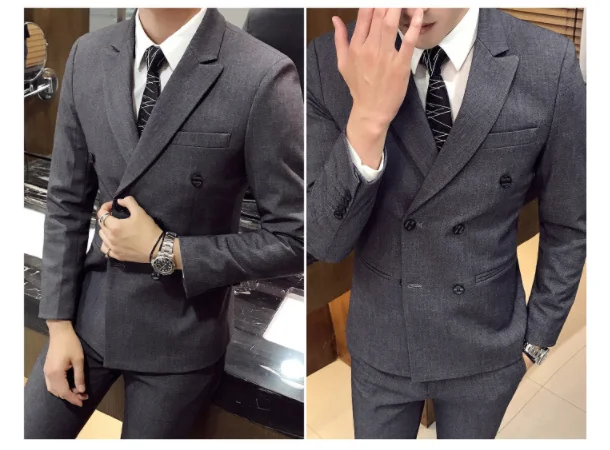 Чистый цвет мужской строгий костюм черный серый Slim Fit Мужские свадебные костюмы размер XXL XXXL двубортный мужской пиджак, жакет+ брюки+ жилет