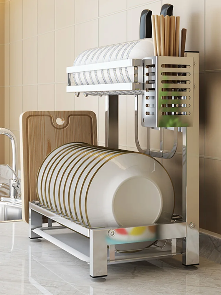 

304 Stainless Steel Kitchen Storage Shelf Hanging Put Dish Rack Table-board Water Draining Dish Rack Tableware Box Dishes Storag