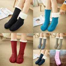 Осень-зима, утепленные плюшевые трикотажные хлопковые носки, женские нескользящие домашние носки-тапочки, теплые чулочно-носочные изделия до середины икры, домашние тапочки, новинка