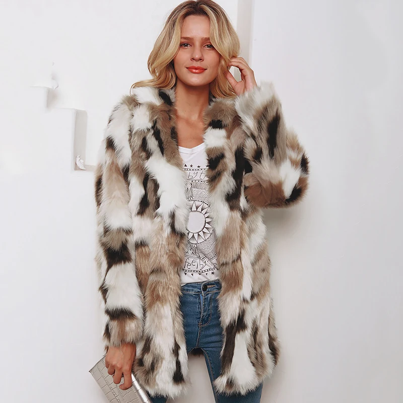 Большие размеры модное пальто из искусственного меха Женское зимнее пальто осень теплая мягкая леопардовая куртка с принтом женская верхняя одежда