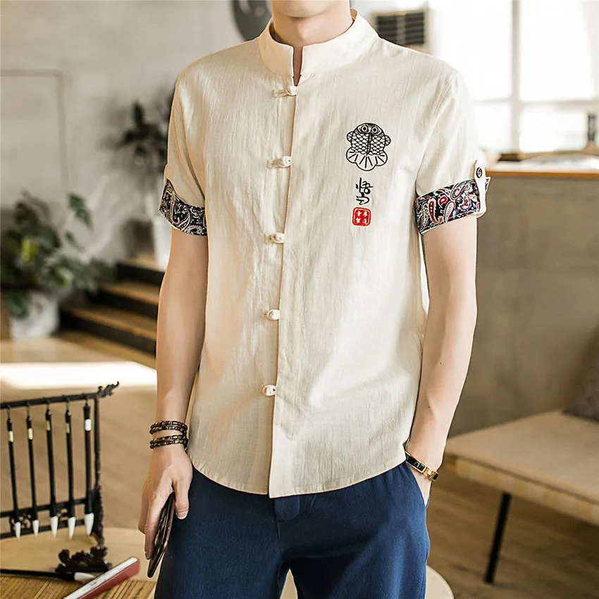 Chinese Shirt News Summer Embroidery Tangsuit Wushu Male Clothes Vintage Style Traditional Chinese Clothing for Men Top