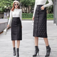 Черный пуховик из хлопка размера плюс винтажная одежда с высокой талией Осень Зима повседневные свободные длинные юбки женская юбка женская уличная одежда