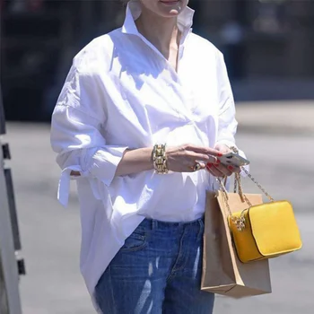 

Plus Size 5XL Long Women's Shirt Solid Ruffled Sleeve Turn Down Collar Female Top 2020 Spring Summer Casual Lady Shirts