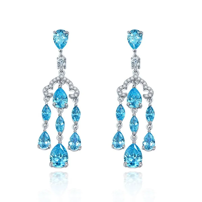 

925 Sterling Silver 6*8mm Water Drop Created Moissanite Aquamarine Drop Earrings For Women Sparkling Wedding Party Fine Jewelry