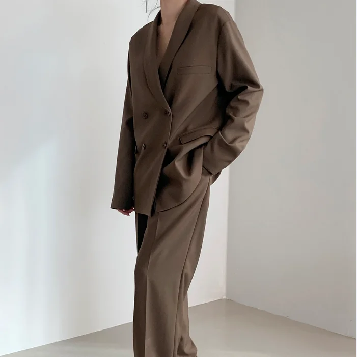 Elegant Women Pant Suits Double-breasted Blazer Jacket  High Waist Pants  2 Pieces-set Office Lady Style Work Suits