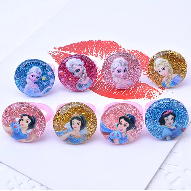 10PCS Disney Frozen Rings Children's Cartoon Princess Candy Animal Mix Bow Shape Ring Girl Jewellery Plastic Rings Kid Toys Gift 3