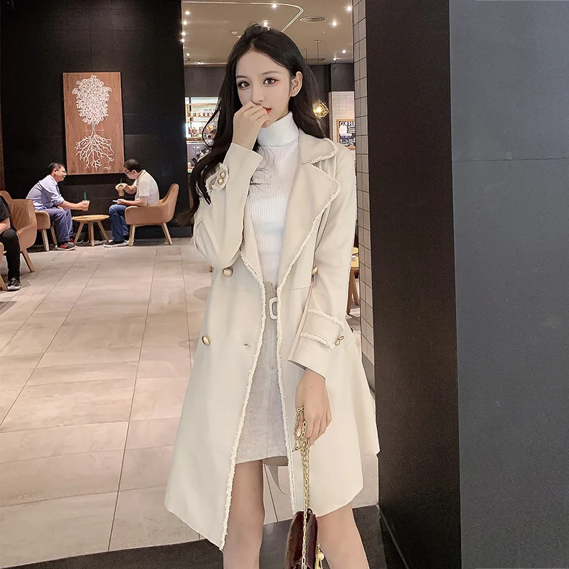 

2019 Popular Trench Coat Women's Autumn And Winter New Style British Style Loose-Fit over-the-Knee Mid-length Short-height Coat