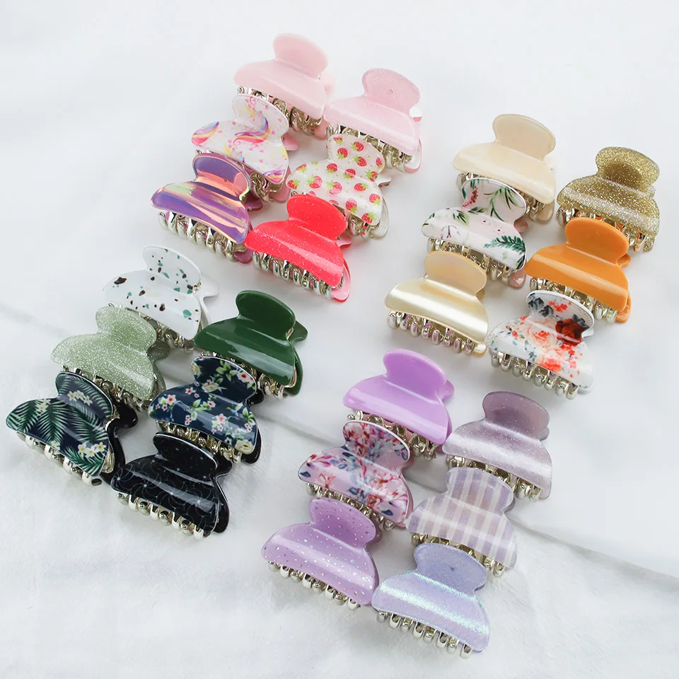 6PCS/Lot 4CM Acrylic Small Crab Hair Claw Clip Women Girls Cute Floral Leopard Plastic Barrette Clamp Hairpin Hair Accessories rose hairpin bow rose hair claws hair accessories headdress bow rose shark clips acrylic zinc alloy bow rose hair clips outdoor