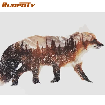 

RUOPOTY Frame Wolf DIY Painting By Numbers Calligraphy Painting Acrylic Paint By Numbers Wall Art Picture For Home Decors