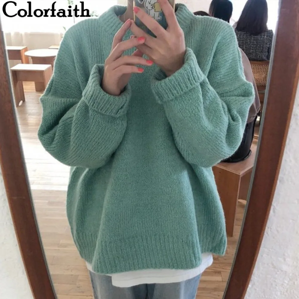 Colorfaith New 2021 Autumn Winter Women's Sweaters Casual Minimalist Tops Fashionable Korean Style Knitting Ladies Female SW2872 | Женская