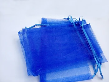 

50pcs 9*12 Blue small gift bags for jewelry/wedding/christmas/birthday Organza Bags with handles Packaging Yarn bag