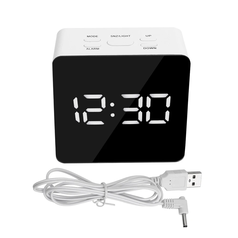 square Зеркальные часы с Повтор функциональный термометр USB и настольная работающая от батареи Настольный Будильник цифровой светодиодный дисплей настольные часы - Цвет: square