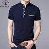 FuyBill Mandarin col à manches courtes t-shirt hommes 2022 printemps été nouveau Style Top hommes marque vêtements Slim Fit coton T-Shirts ► Photo 1/6