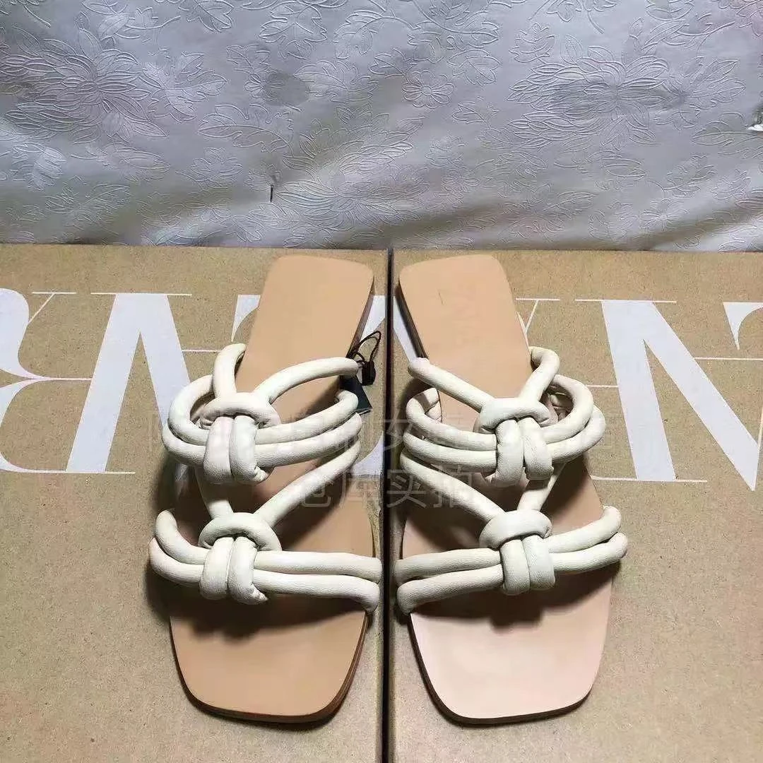 tubulares de cuero negro para mujer, Sandalias planas de moda de verano, zapatos marca|Zapatillas| - AliExpress