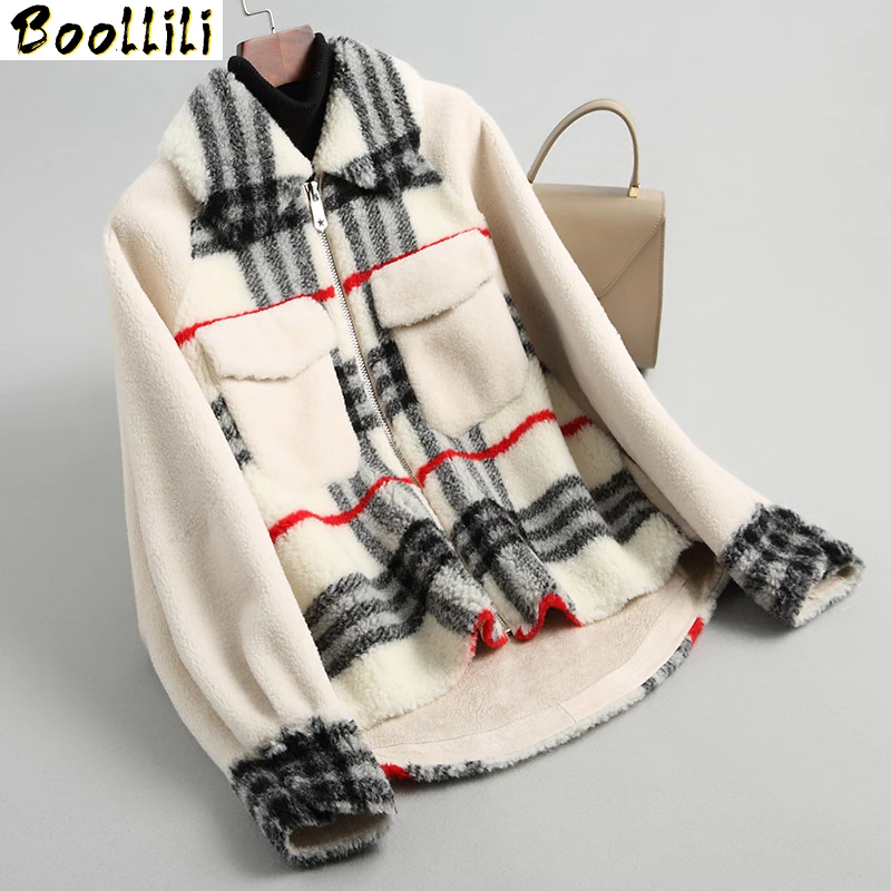 

Boollili 100% Real Fur Coat Winter Coat Women Clothes 2020 Korean Fashion Ladies Wool Thick Warm Plaid Jacket Overcoat