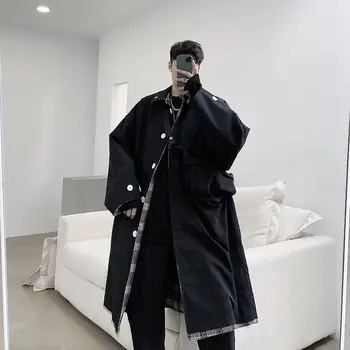 

Men's coat 2020 Autumn winter new slim pure color double-faced long coat casual fashion personality youth men's wear