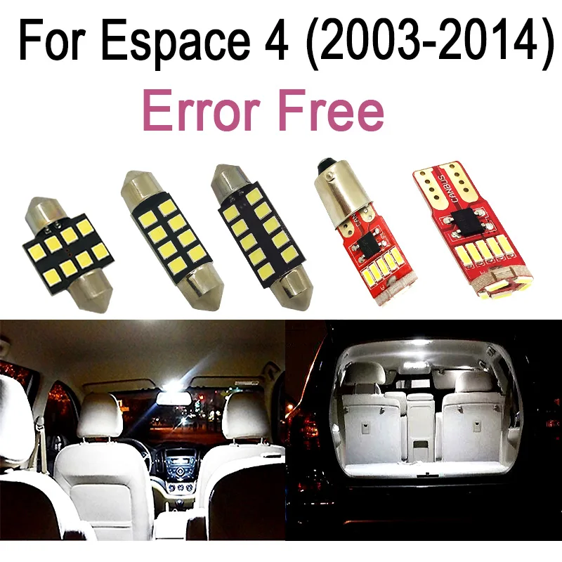 

100% Error Free Canbus White LED bulbs Interior Reading dome indoor Light Kit For Renault Espace 4 IV MK4 (2003-2014)