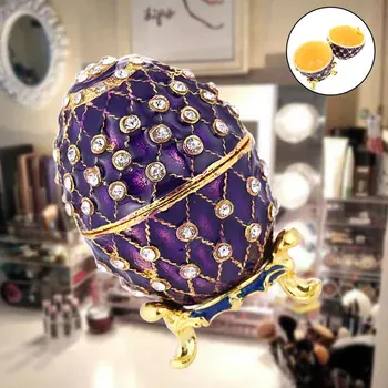 

Crystal Mini Portable Jewelry Box Organizer Trinket Storage Magnetic Fastener Decorative Hinged Enameled Faberge Style