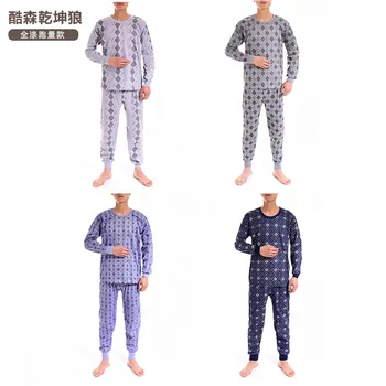 

2019 Men's Autumn Clothing and Trousers Set Polyester Special Middle-aged and Elderly Stalls Printed Underwear Pijama Thermal