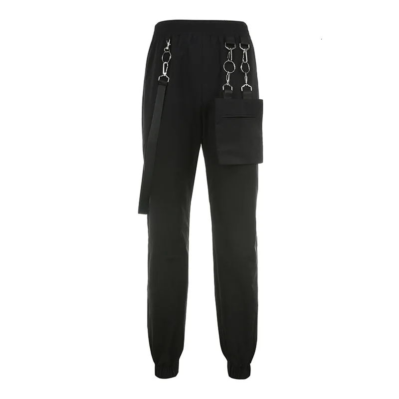 Techwear модные женские брюки карго с карманом и пряжкой повседневные Черные