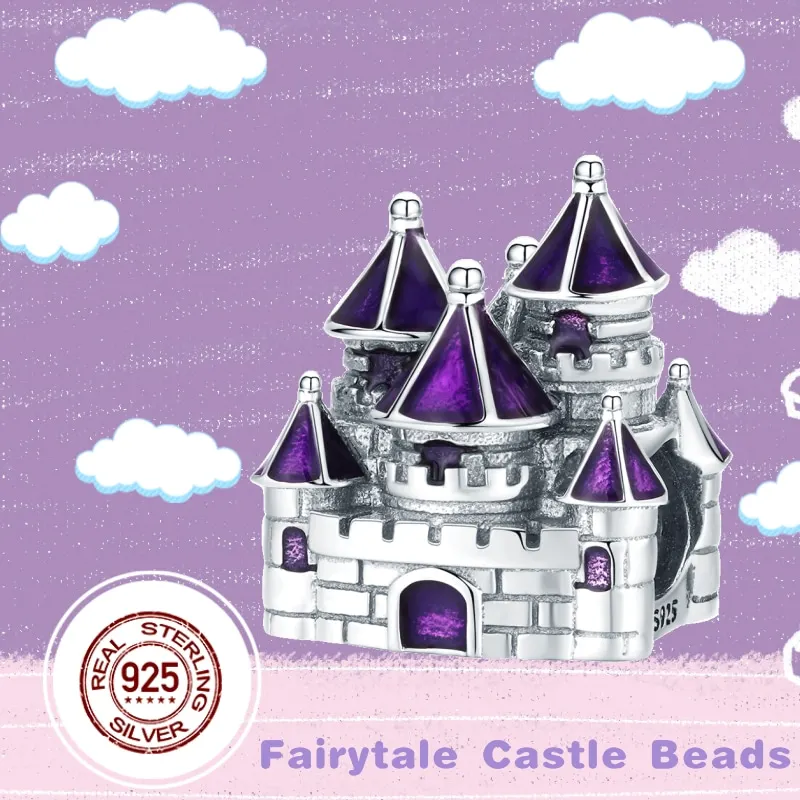 WOSTU 925 пробы Серебряный сказочный замок бусины фиолетовый талисманы подходят браслет кулон для женщин S925 ювелирные изделия подарок FNC122
