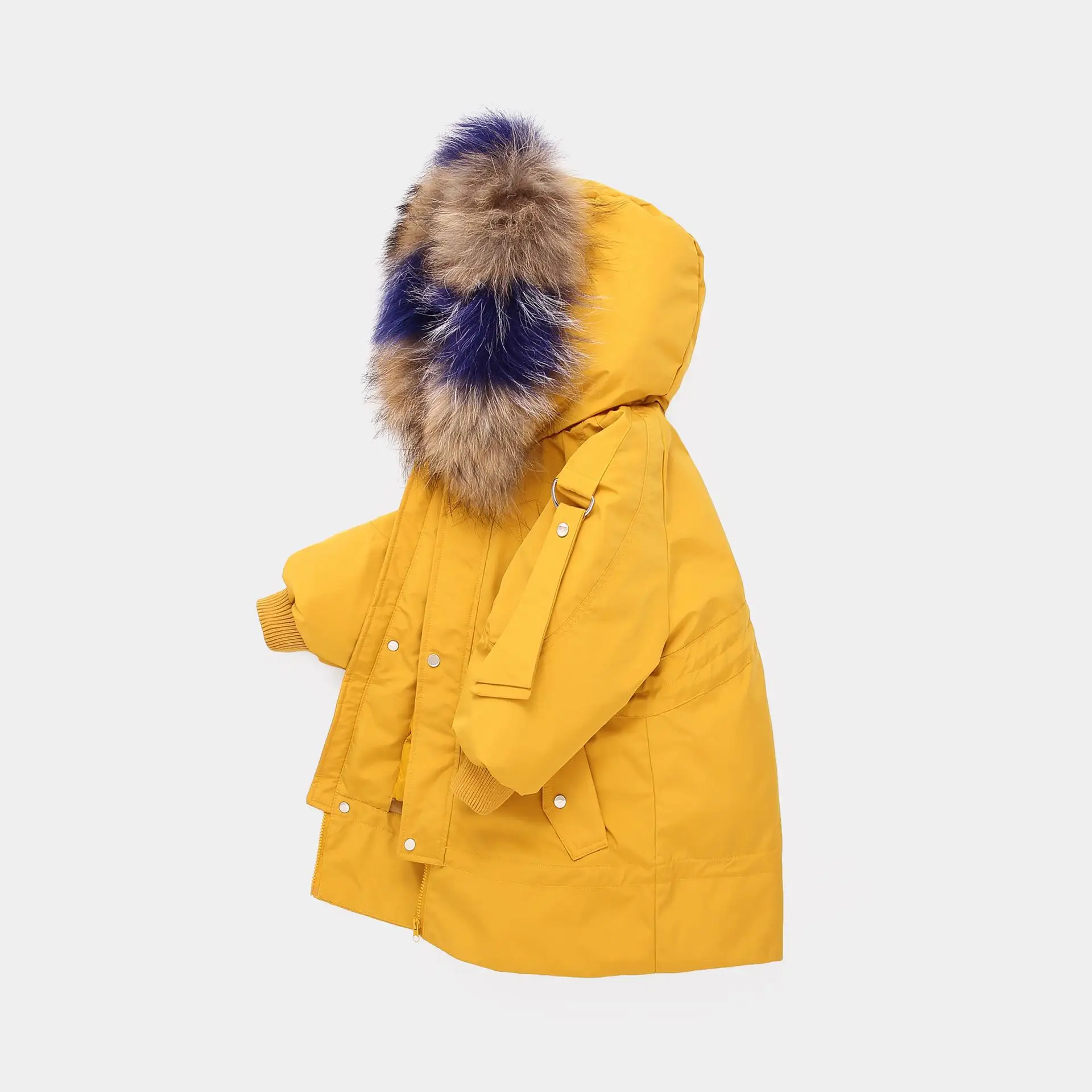 ZQLZ/зимняя куртка новинка г., теплая детская верхняя одежда на утином пуху с мехом енота для девочек, детское свободное плотное пальто высокого качества с капюшоном для мальчиков - Цвет: Цвет: желтый