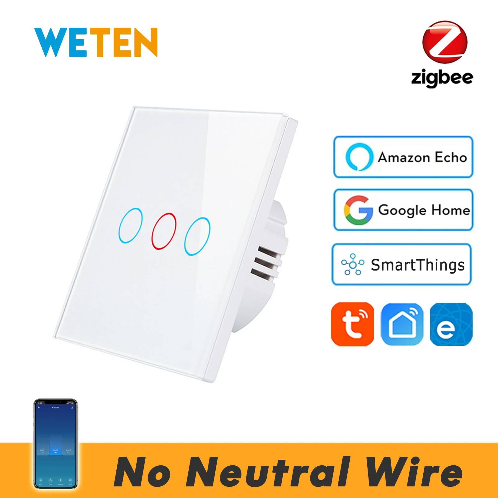 Interruptor de Luz de Parede sem Neutro Trabalho com Tuya Casa do Google Zigbee Inteligente Wifi Ewelink Sonoff Smartthings Hub Apoio Alexa 433 rf - Image 2