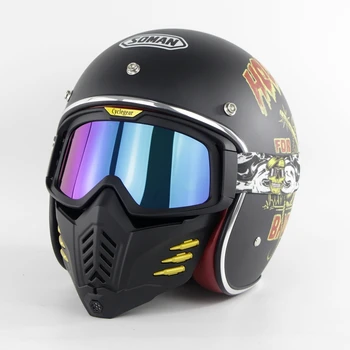 

Motorcycle Helmet Chopper Retro Casco with Mask Goggles Vintage Open Face Old School Casque Moto Cacapete DOT Riding Headgear