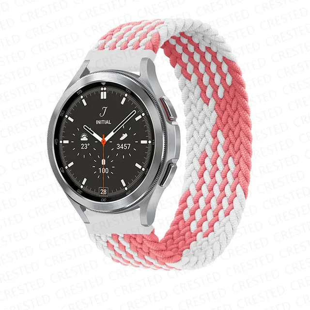 Braided Solo Loop band for Samsung Galaxy watch 4/classic/Active 2 Watchband 20mm 22mm Bracelet correa Amazfit GTS 2 mini strap Pink and white