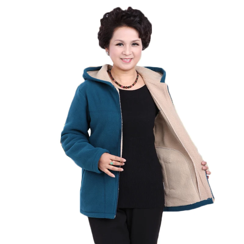 

Spring Autumn Women Fleece Jacket 2019 Plus Size 5XL Grandma Plus Velvet Hooded Sweatshirt Cotton Warm Winter Jacket Coat W1422