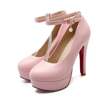

31-45 Large size women's pumps Solid color Height increase round head high heels women's shoes Mary Janes women's shoes