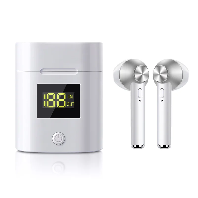 Мини D019 TWS Bluetooth наушники с сенсорным управлением вкладыши с питанием светодиодный дисплей зарядное устройство чехол HD беспроводной 3D стерео гарнитура - Цвет: Серебристый