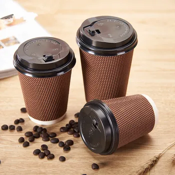 

500pcs High quality disposable coffee cups 270ml/400ml/500ml cold hot drink milk tea takeaway packaging cups with lid wholesale