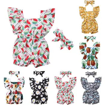 

Pudcoco Newborn Baby Girl Clothes Fly Sleeve Ruffle Floral Romper Jumpsuit Headband 2PCS Outfits Set