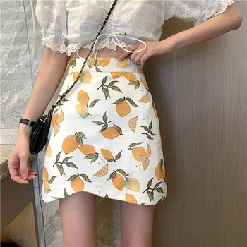 

Lemon Strawberry Printed Summer Mini Skirts Women High Waist Pencil Skirt Sexy Slim Fit Zipper Kawaii Club Warp Skirt 2020 W951