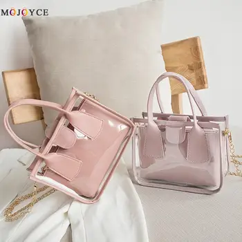 

2pcs Casual PVC Transparent Shoulder Bag Women Jelly Handbag Small Chain Crossbody Bags Fashion Travel Clutch Phone Totes 2020