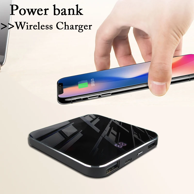 

10000MA Wireless Power Bank Charger For iPhone Samsung Powerbank 2 USB Charger Wireless External Battery Pack Bank