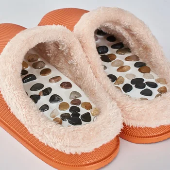 

Cobblestone point massage slippers men and women's indoor antiskid foot therapy shoes health care sole massage cotton slippers w