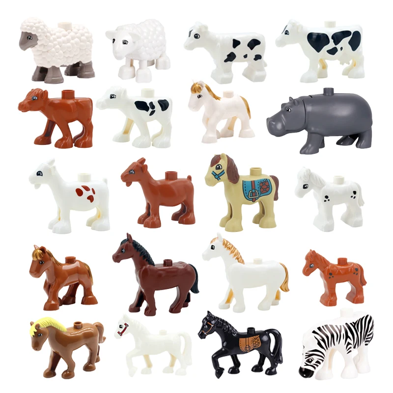 Big Building Blocks Cute Animals Accessories Cow Horse Sheep Model Compatible bricks Farm Assemble Educational Toys For Children